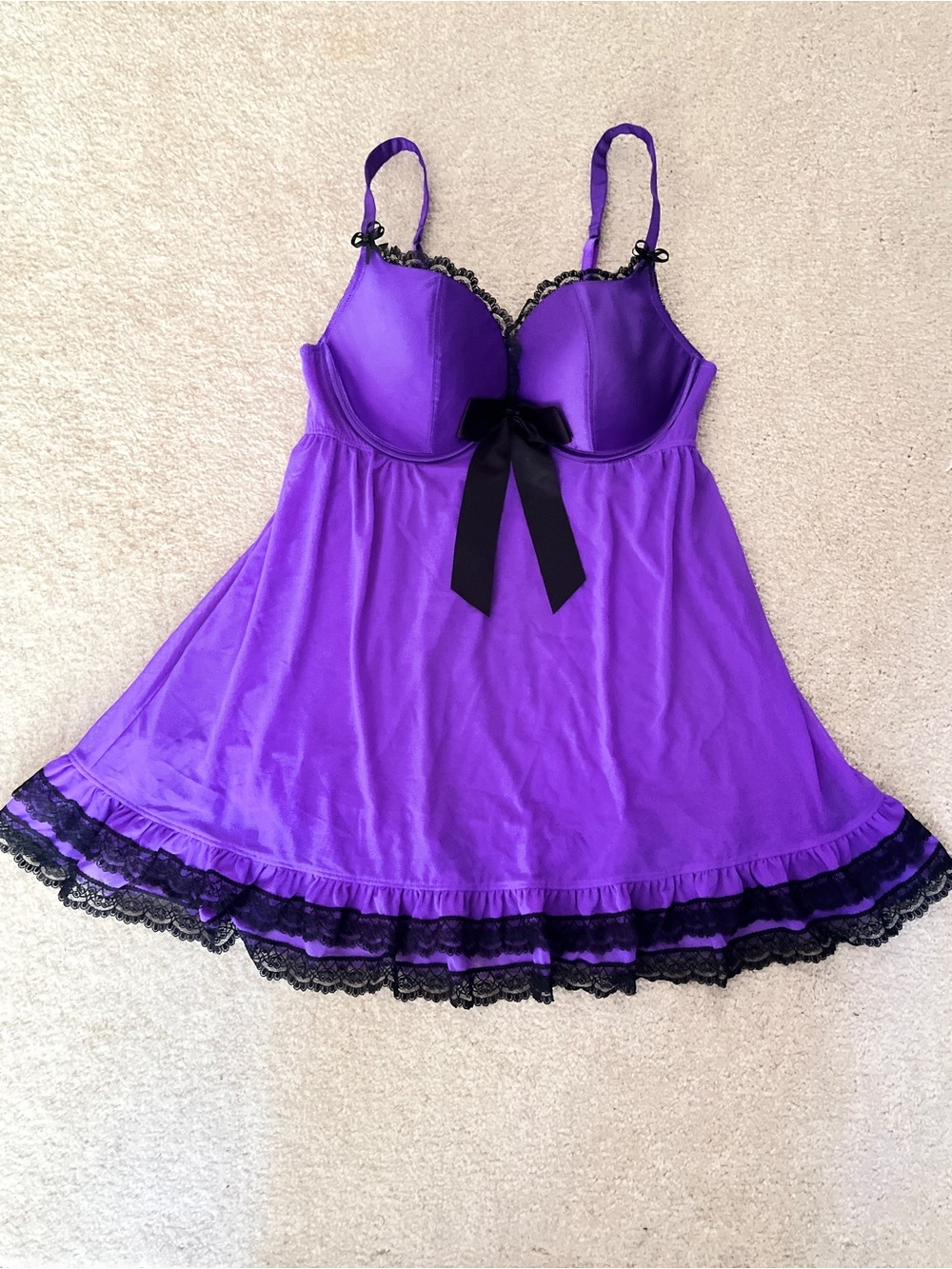 Vintage Y2K La Senza Royal Purple & Black Babydoll Chemise Lingerie - Med